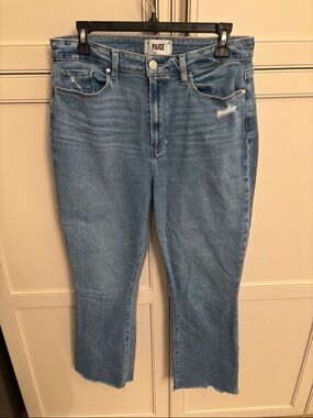 PAIGE Light Wash Cropped Straight Jeans - Blue